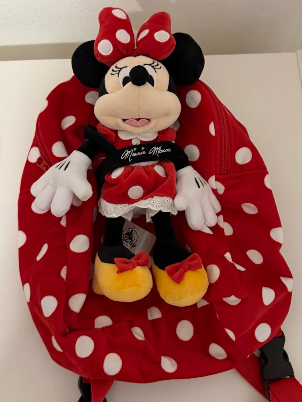 Disney Minnie Mouse Plush Backpack – Red Polka Dot – Preowned